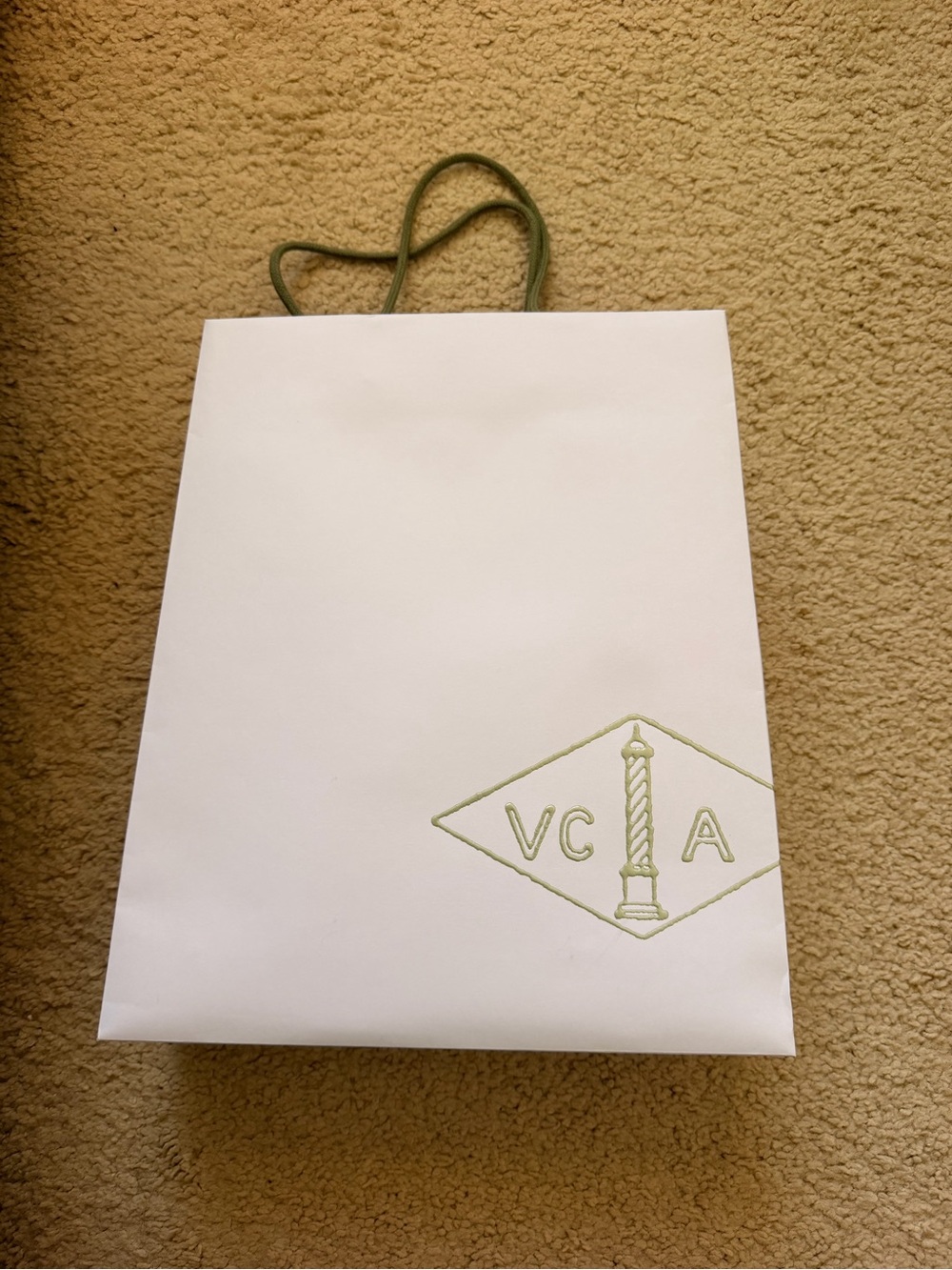 Van Cleef & Arpels White Shopping Bag with Olive Accents